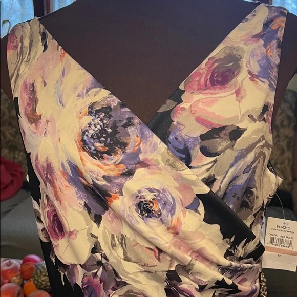 Alex Evenings Black and Purple Floral Midi Dress - Picture 2 of 7